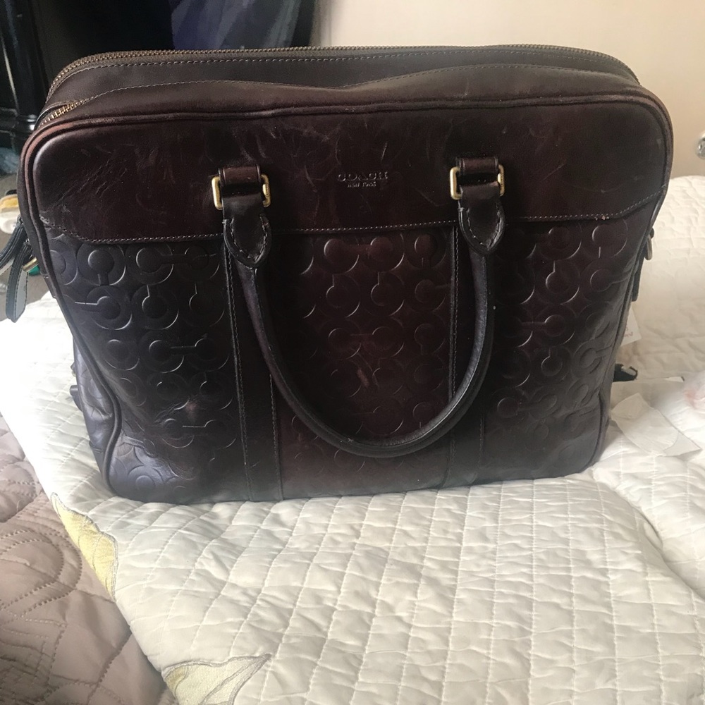 Mahongany leather slim briefcase laptop bag